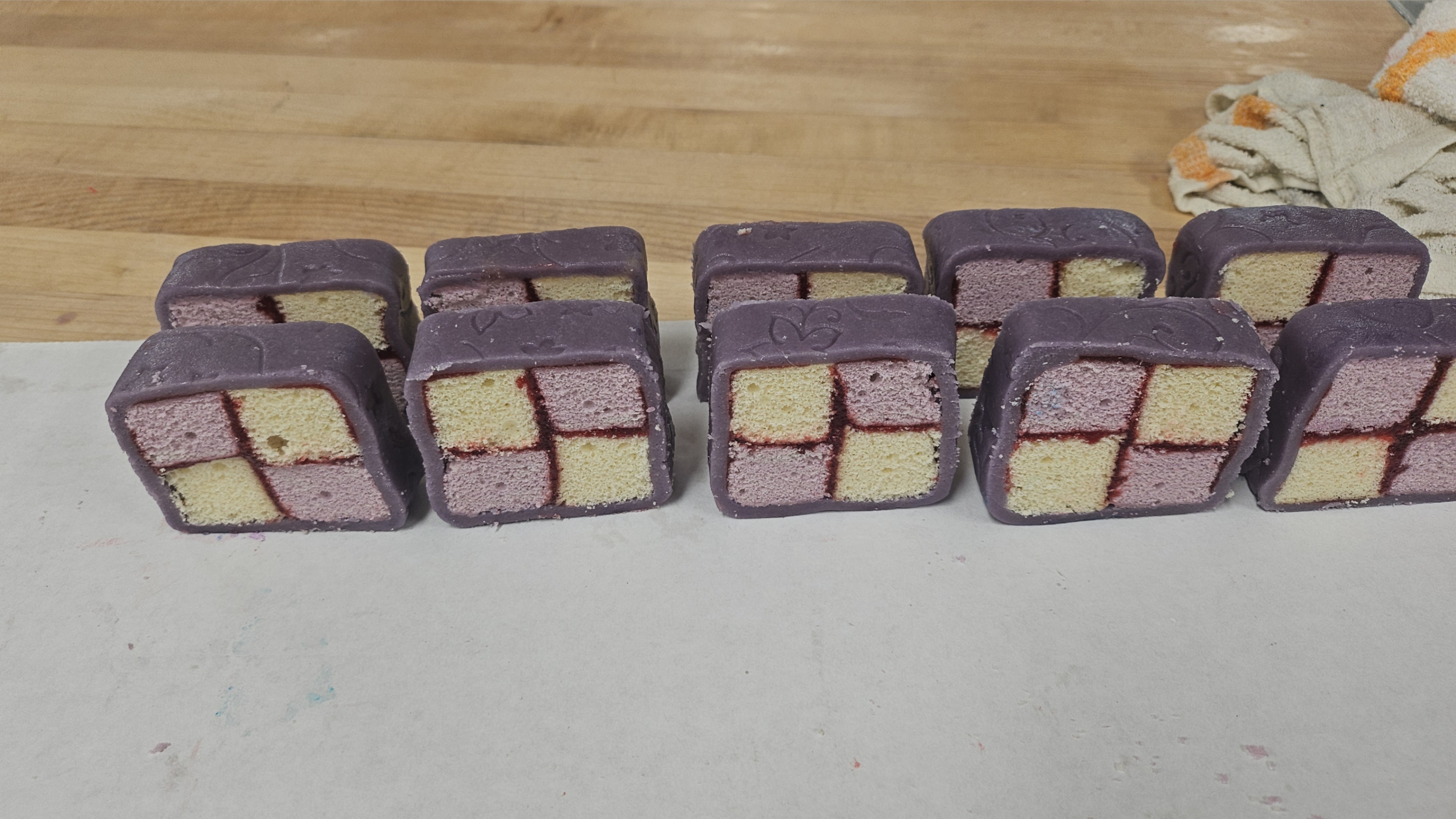 Battenberg cake slices
