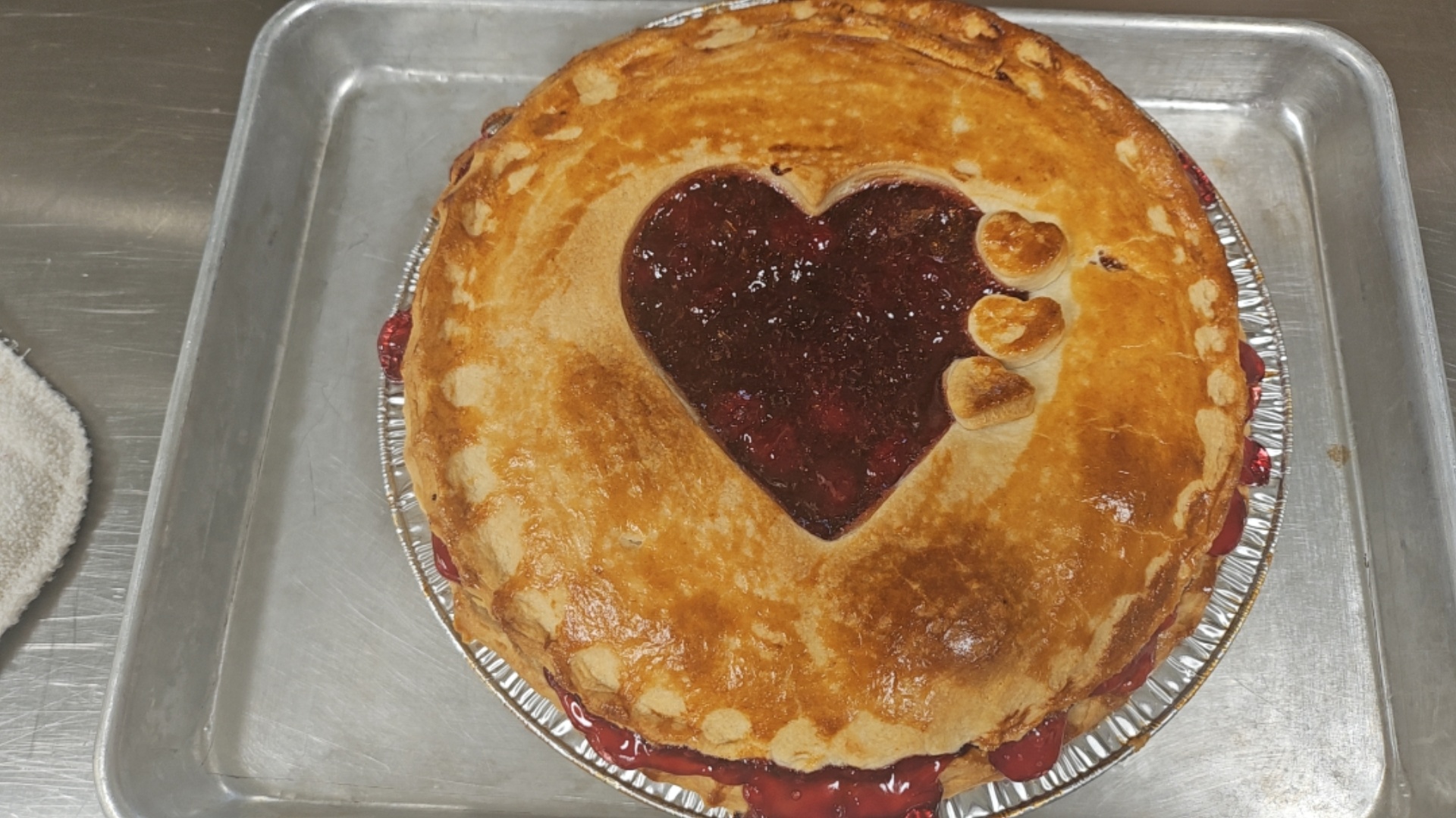 Cherry pie with heart cutout