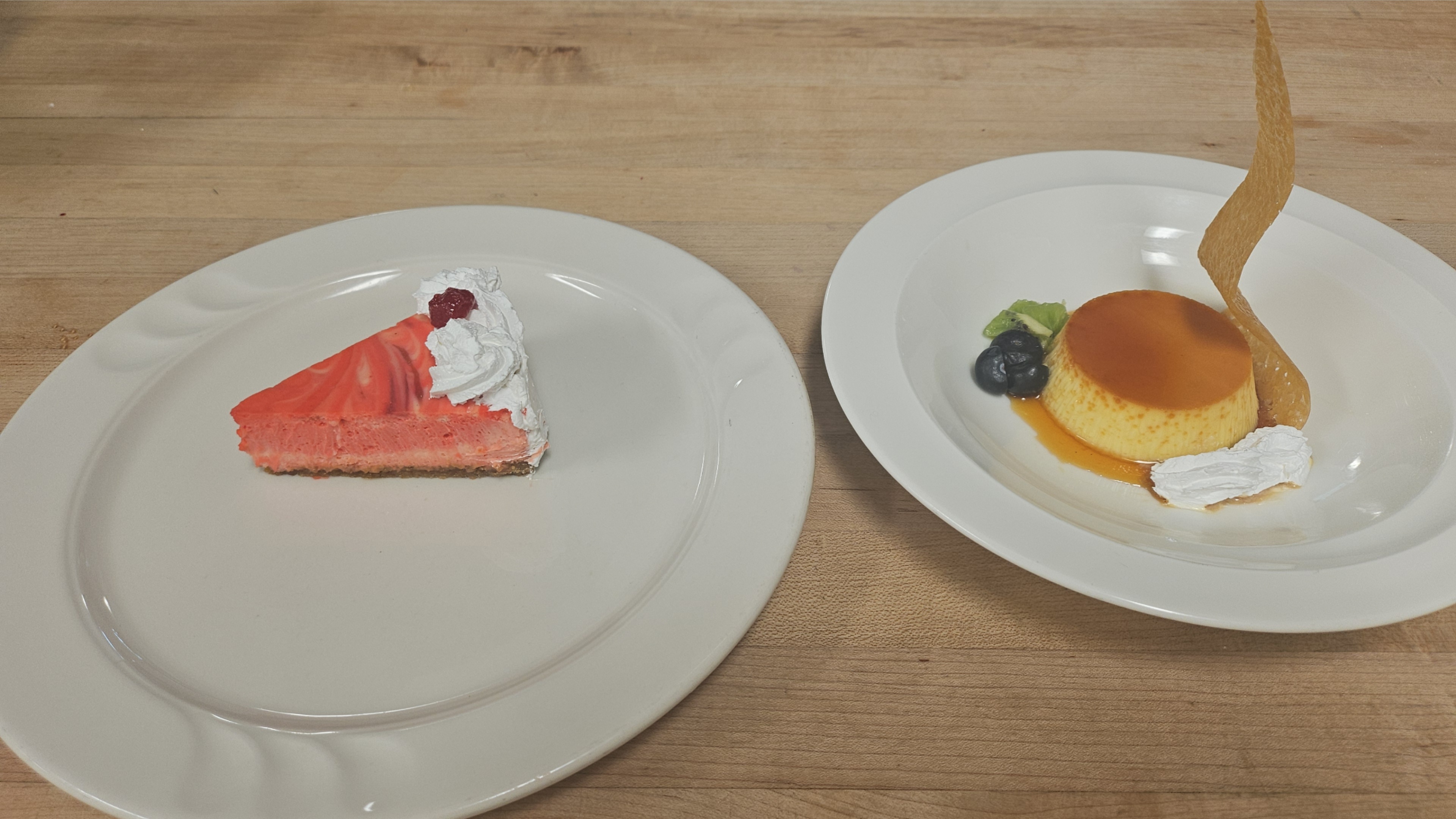 Classic flan with plated desserts